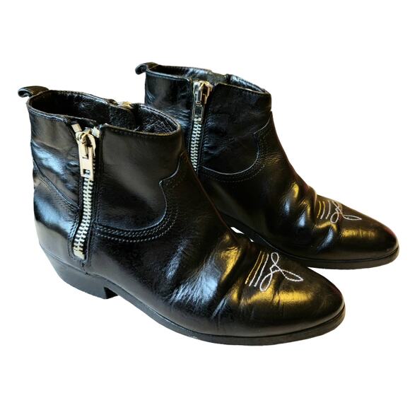 Golden Goose Viand Black Western Cowboy Leather Ankle Boots - Picture 1 of 10
